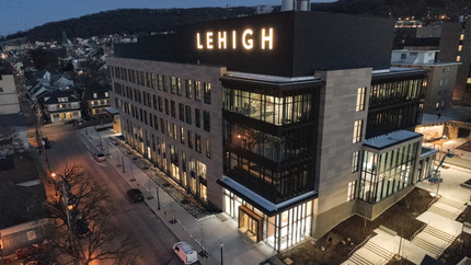 aerial view of the Health Science Technology Building at night